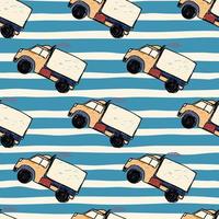 Cute truck car seamless pattern. Kids hand drawn automobile background. Transport wallpaper. vector