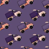 Cute truck car seamless pattern. Kids hand drawn automobile background. Transport wallpaper. vector