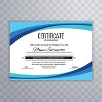 certificado plantilla creativa diseño de onda azul vector