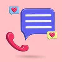 3D phone call icon activity, customer care conversation with love speech balloon, pink background vector