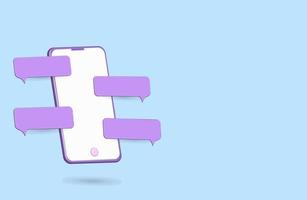 vector de icono de teléfono inteligente de chat 3d con color púrpura y fondo rosa para su publicación en redes sociales o negocio de promoción de ventas