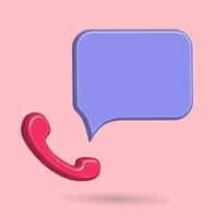 3D phone call icon activity, customer care conversation with blank speech balloon, pink background vector