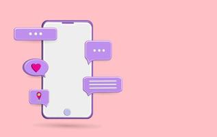 3D chat smartphone icon vector with purple color and pink background for your social media post or sales promotion business