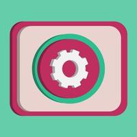 3D setting gear icon icon button vector with turquoise and pink background, best for property design images, editable colors, popular vector illustration