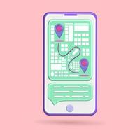 3D share location icon vector on maps or chatting social media, with green, blue and red colors and pink background