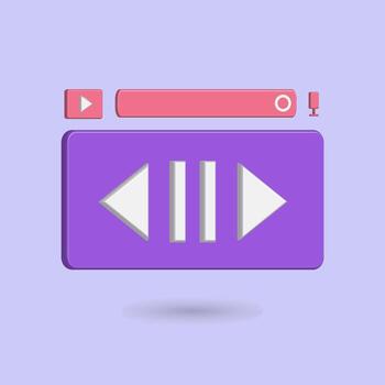 3D media player button icon vector illustration with play, pause, play back and search. Best for your property images