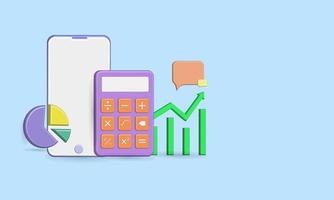 3D stock market on smartphone showing graphs and pie charts and call out shapes, for economic and financial property images vector