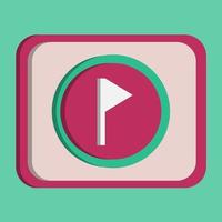 3D flag icon button vector with turquoise and pink background, best for property design images, editable colors, popular vector illustration