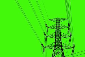 Silhouette of large high voltage transmission towers with clipping path photo