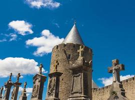 Ancient cemetery in the castle of Carcassonne in France photo