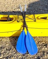 blue yellow double paddles a kayak photo