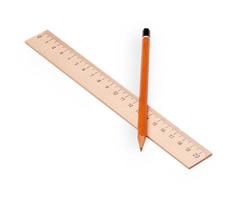 wooden ruler and pencil on white photo