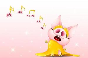 Pig singing on stage vector