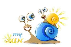 Snail blue with Sun. Family concept. vector