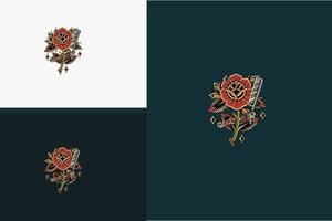 red rose flower vector flat design