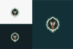 head black panther and flame circle vector flat design