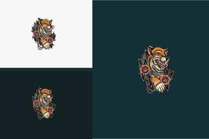 fox angry and flower vector flat design