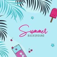 Vector banner with summer items and tropical plants