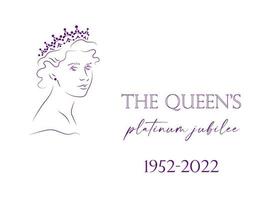 The Queen's Platinum Jubilee 70 years celebration banner with line portrait of Queen Elizabeth in crown . White background. vector