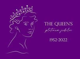 The Queen's Platinum Jubilee 70 years celebration banner with line portrait of Queen Elizabeth in crown . Can be used for banners, flayers, cards, invitations, social media, etc. vector