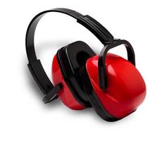 auriculares rojos para trabajar en la máquina foto