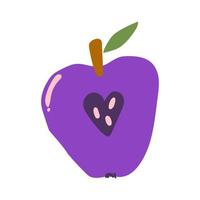 Funny hand drawn purple apple. Flat modern nursery design. vector