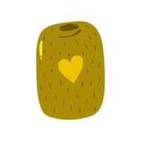 Hand drawn kiwi fruit with little heart. vector