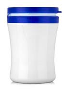 white jar with blue cap without label on a white background with clipping path photo