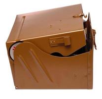 Brown metal military box on the white photo