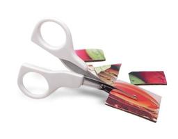 baby white scissors cut colored paper photo