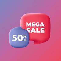 Speech bubble with Mega sale text. 3d Vector illustration for Advertising in minimal style