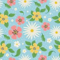 Trendy floral seamless pattern, spring background. Vector hand drawn illustration