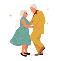 Elderly couple dancing. Recreational and healthy sport activities for grandparent. Flat vector illustration in retro style
