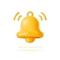 3d notification bell icon. Realistic vector icon, isolated on white background