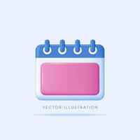 Calendar icon. Schedule, appointment, Planning concept. 3D Vector isolated Illustrations