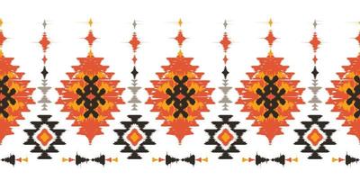 ikat bordes hechos a mano hermoso arte. patrón sin fisuras de chevron navajo en tribal, bordado folclórico, estampado de ornamento de arte geométrico azteca mexicano. Diseño para alfombra, envoltura, tela, cubierta, textil vector