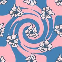 Hippie aesthetic floral swirl dizzy pattern with flowers. vector