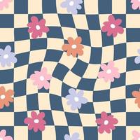 Retro seamless pattern with simple flowers in 1970s style. vector