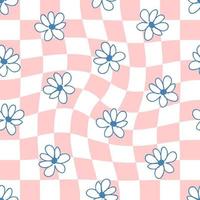 Hippie aesthetic seamless pattern with daisies in 1970s style. vector