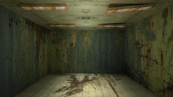 el diseño interior de la sala vacía de horror y daño espeluznante, representación 3d. foto