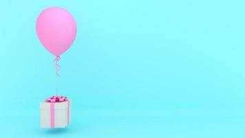 White gift box with red ribbon and pink balloon on blue background.,minimal christmas and newyear concept., 3D rendering. photo