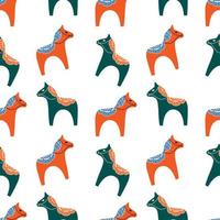 Horses colored seamless pattern. Animal print. Dala horse vector design for textile, wrapping paper, packaging, kids stuff, background.