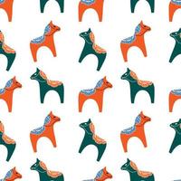 Horses colored seamless pattern. Animal print. Dala horse vector design for textile, wrapping paper, packaging, kids stuff, background.