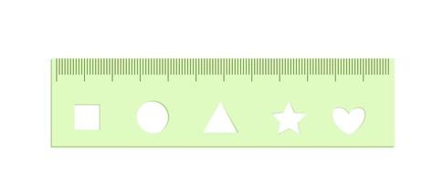 School ruler with stencil of geometric shapes flat vector illustration. Drawing tool. School supplies.