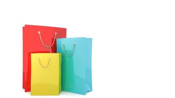 Colourful paper shopping bags on white Background., 3D rendering. photo