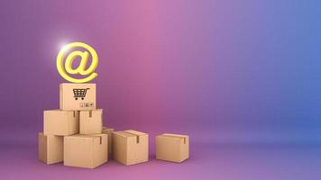 Many Paper boxes appeared and symbol., shopping online or shopaholic concept, 3D rendering. photo