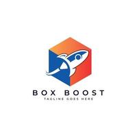box boost logo design, box rocket booster boosting logo vector