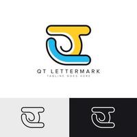 plantilla de tipo de logotipo plano moderno de diseño de logotipo qt de marca de letra vector