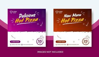 plantilla de banner de menú de comida, plantilla de publicación de redes sociales, delicioso banner de menú de pizza vector