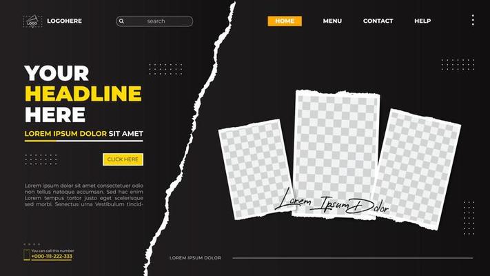 Landing page with paper torn style and textured background